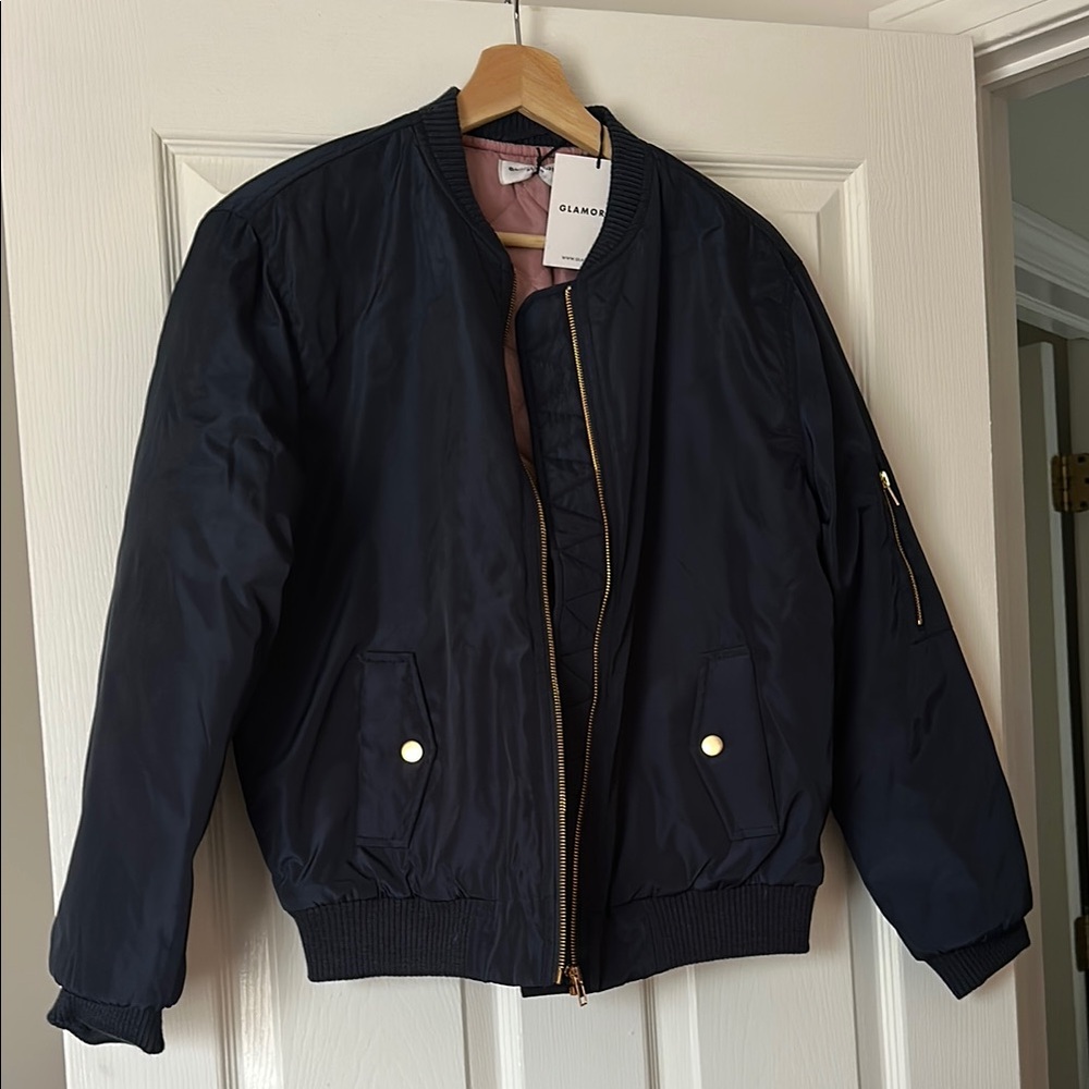 Glamorous Blue Bomber Jacket Varsity Style